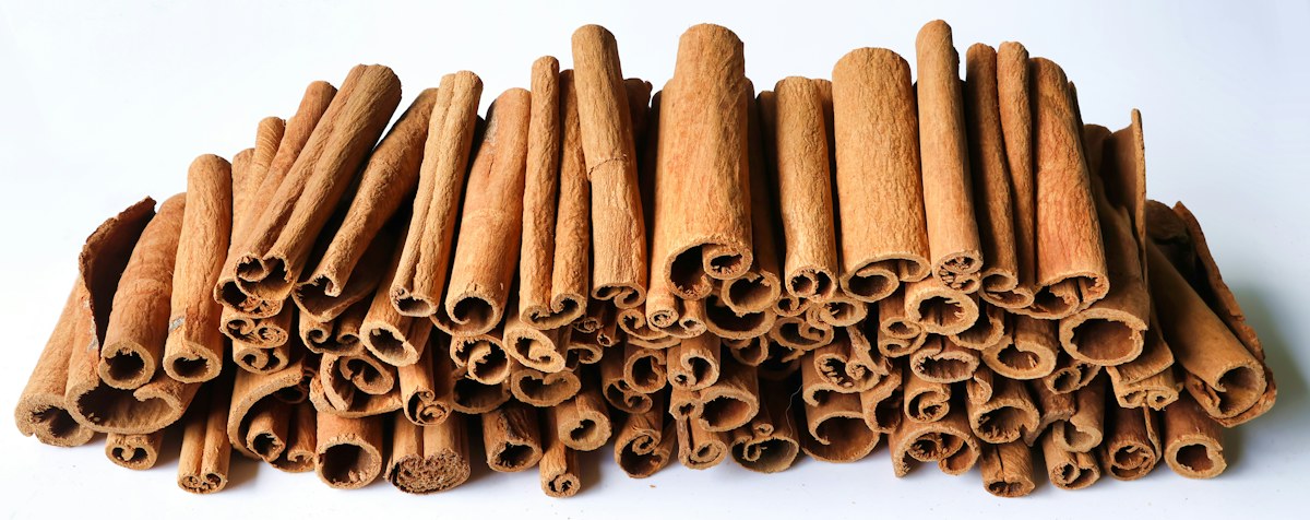 Whole cinnamon sticks showing rolled bark layers